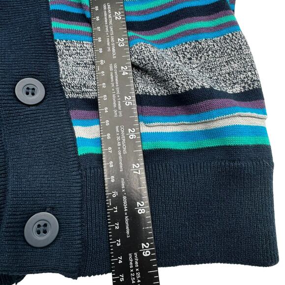 MODERN AMUSEMENT NWT Men's‎ Large Blue Gray Striped Button Up Cardigan Sweater - Picture 9 of 10